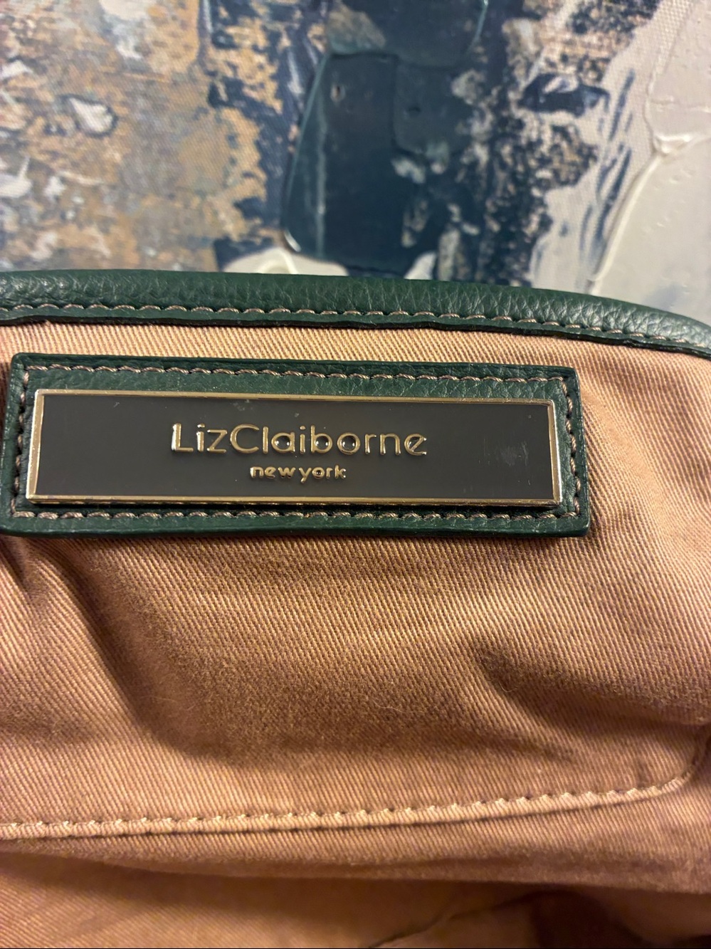 Vintage Liz Claiborne Dark Green Leather Top-Handle Satchel with Gold Hardware - Picture 6 of 15